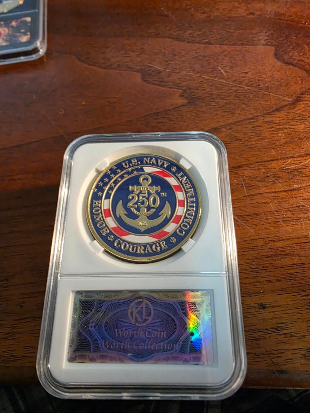 U.S. NAVY SLAB CHALLANCE COIN, 250TH BIRTHDAY.